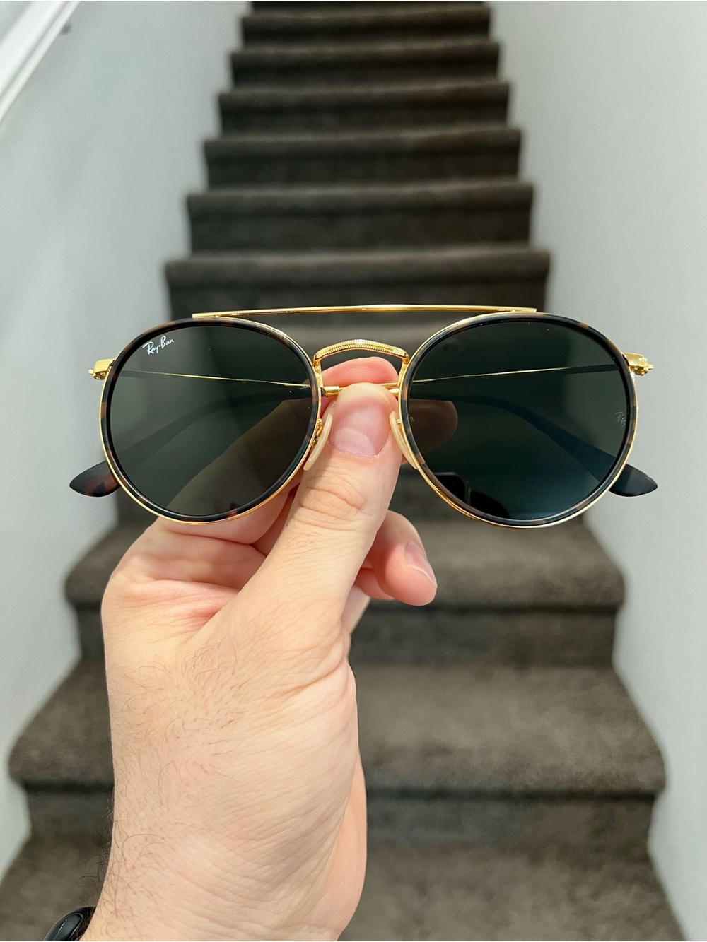 NEW Ray-Ban Round Double Bridge Sunglasses - Gold G-15 Lens RB3647N 51mm